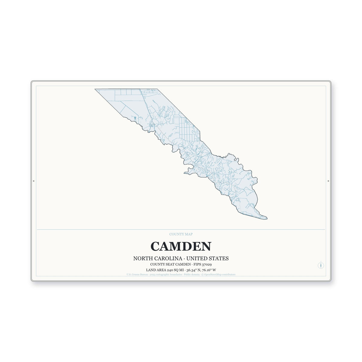 Camden County, North Carolina Map Aluminum Sign in Gallery Air style