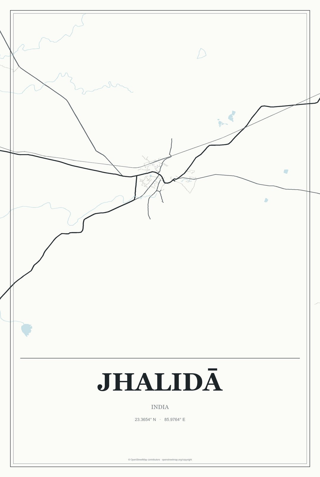 Jhalidā, India City Map Aluminum Sign in Gallery Air style