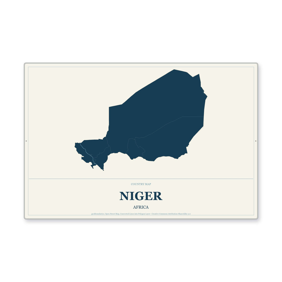 Niger Country Map Aluminum Sign in Coastal Cutout style