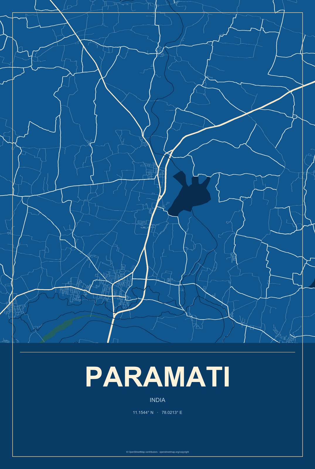 Paramati, India City Map Aluminum Sign in Harbor Cobalt style