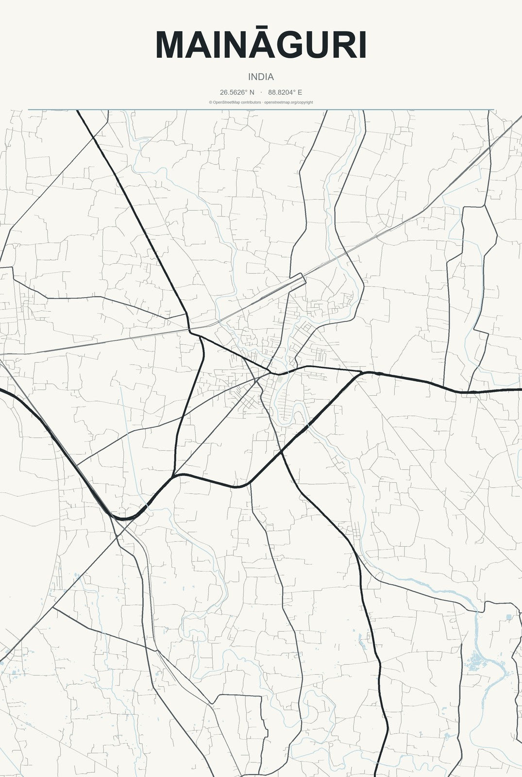 Maināguri, India City Map Aluminum Sign in Headline Atlas style