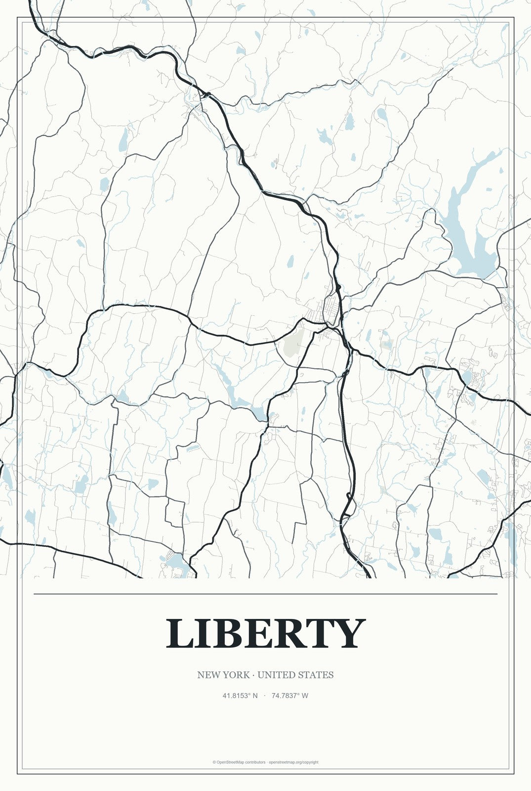 Liberty, New York City Map Aluminum Sign in Gallery Air style