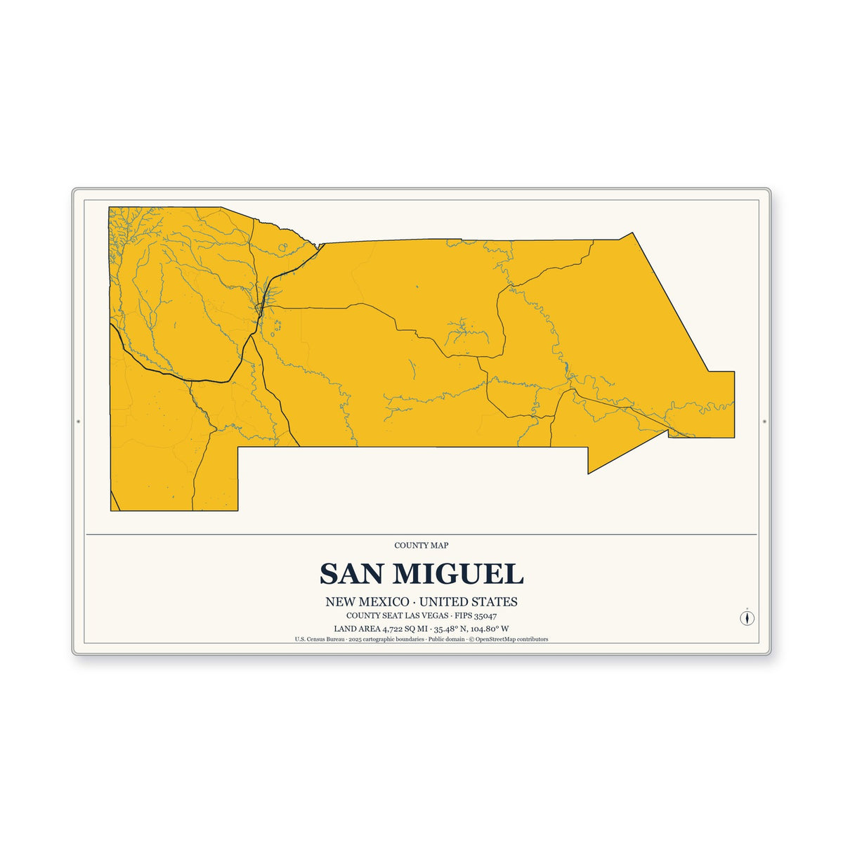 San Miguel County, New Mexico Map Aluminum Sign in Citrine Modern style