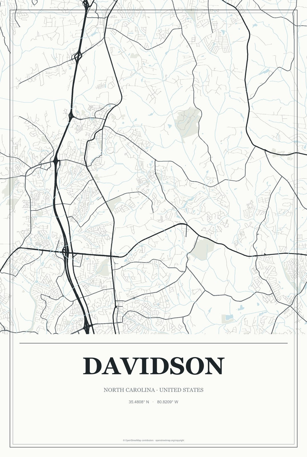 Davidson, North Carolina City Map Aluminum Sign in Gallery Air style