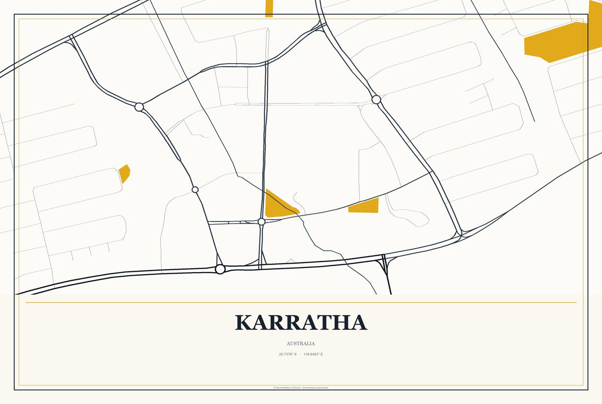 Karratha, Australia City Map Aluminum Sign in Citrine Modern style