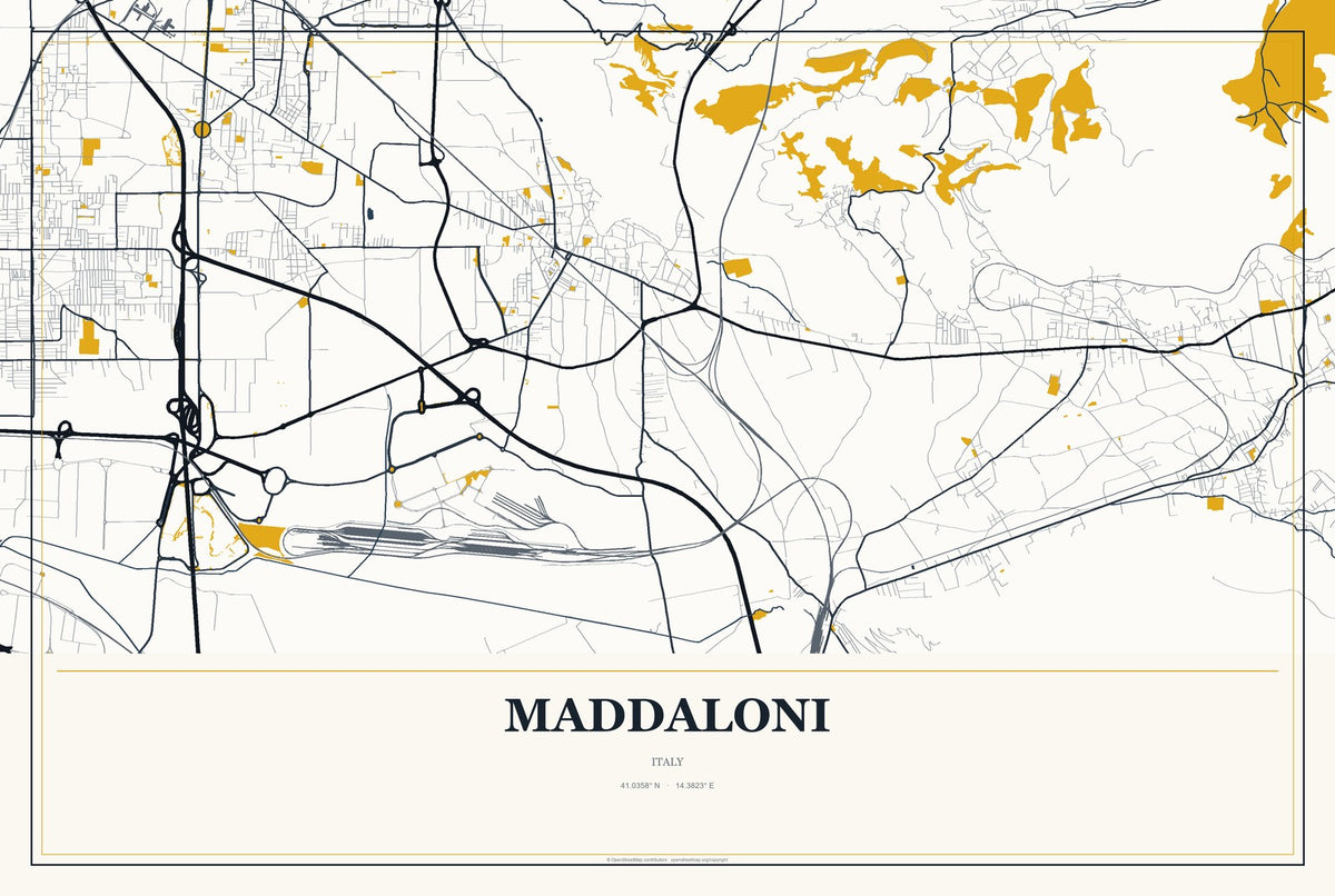 Maddaloni, Italy City Map Aluminum Sign in Citrine Modern style