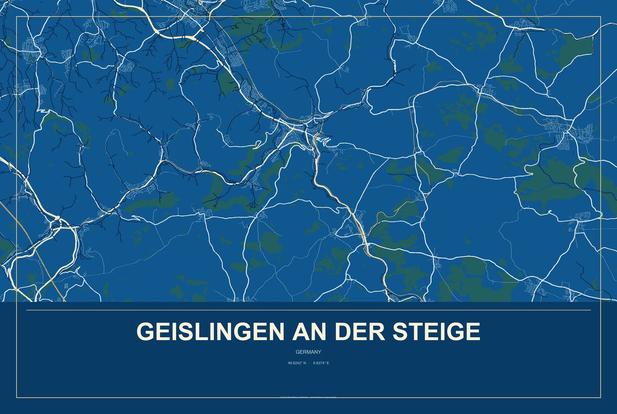 Geislingen an der Steige, Germany City Map Aluminum Sign in Harbor Cobalt style