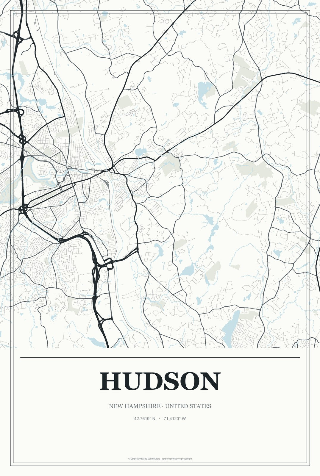 Hudson, New Hampshire City Map Aluminum Sign in Gallery Air style