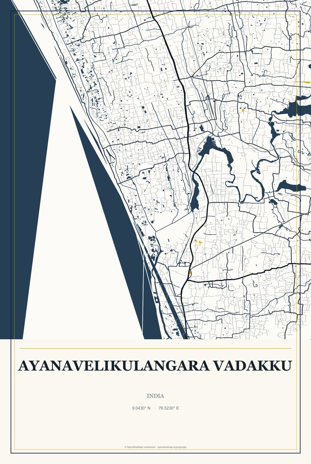 Ayanavelikulangara Vadakku, India City Map Aluminum Sign in Citrine Modern style