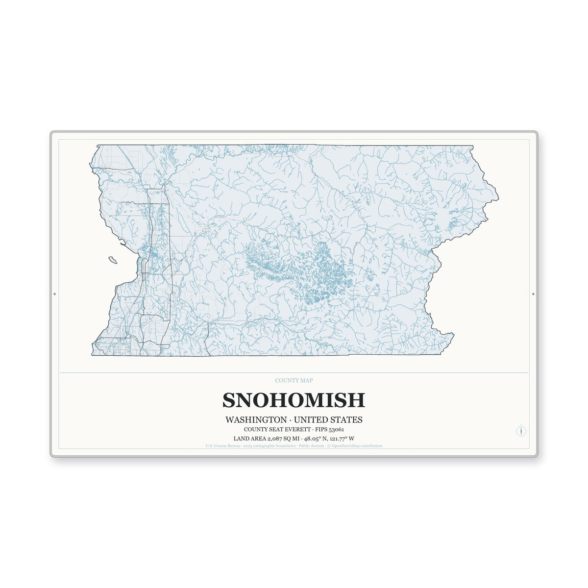 Snohomish County, Washington Map Aluminum Sign in Gallery Air style