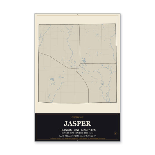 Jasper County, Illinois Map Aluminum Sign in Museum Plaque style