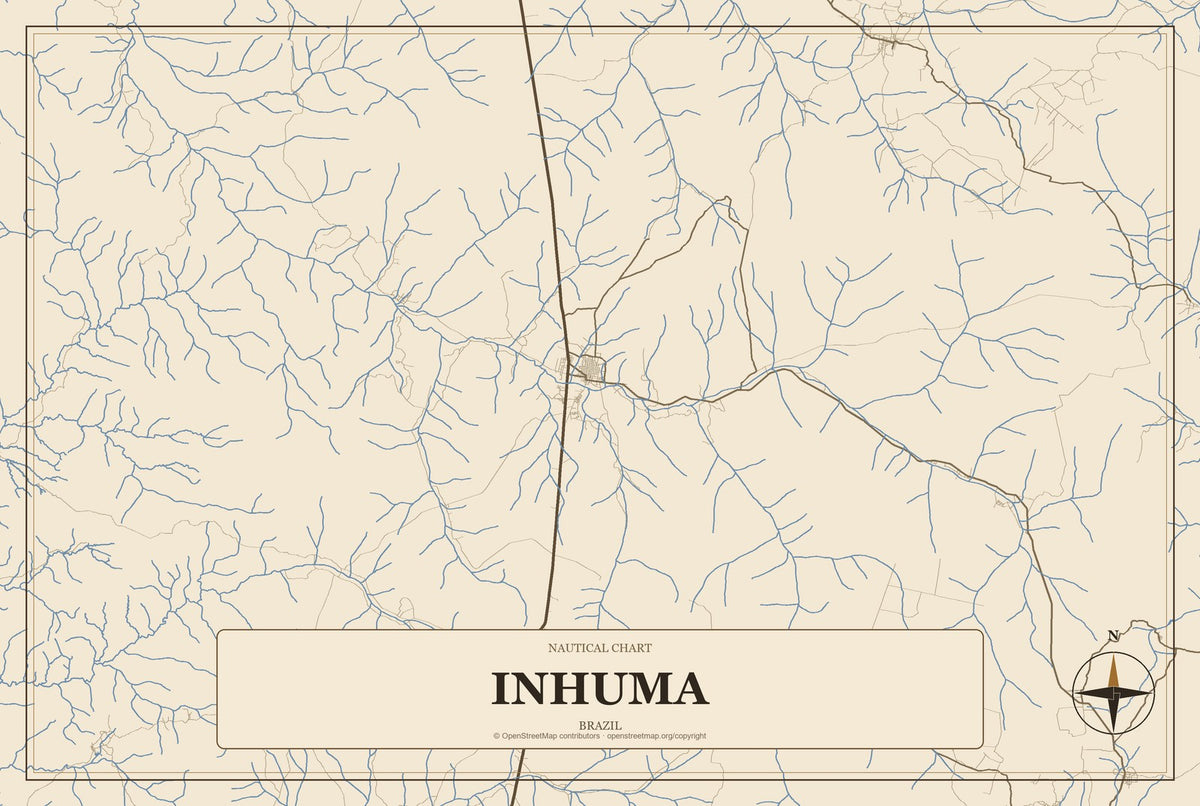 Inhuma, Brazil City Map Aluminum Sign in Heritage Nautical style