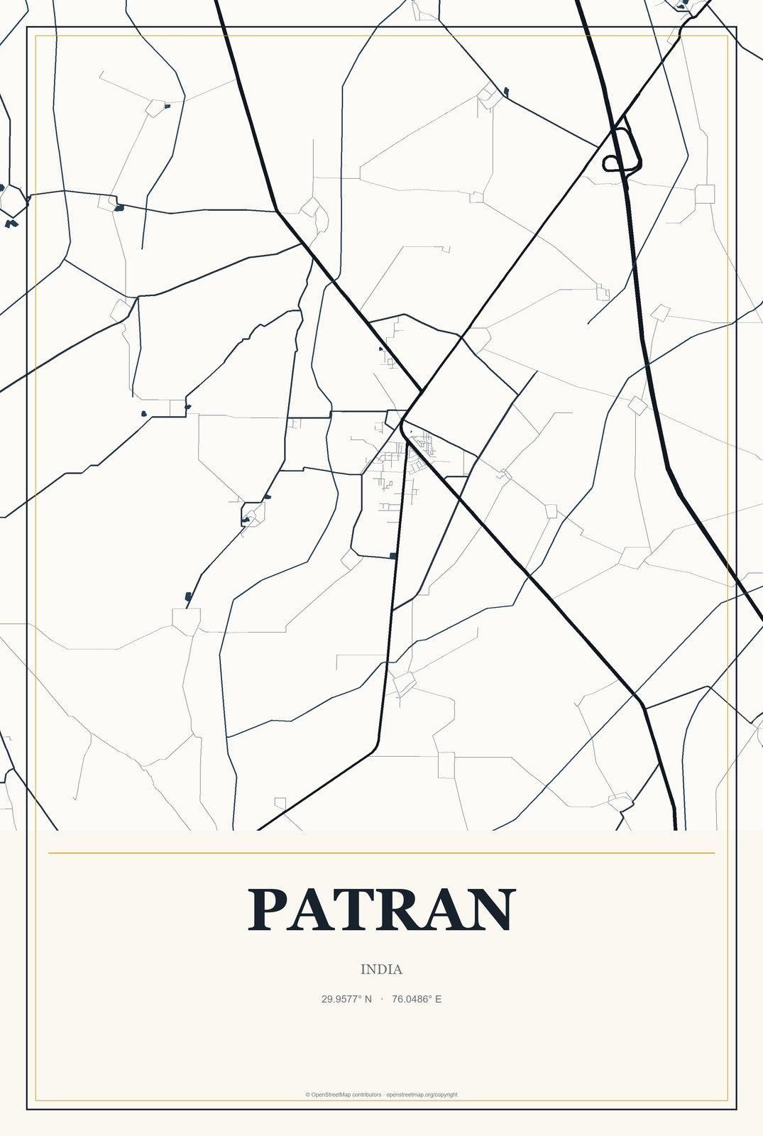 Patran, India City Map Aluminum Sign in Citrine Modern style