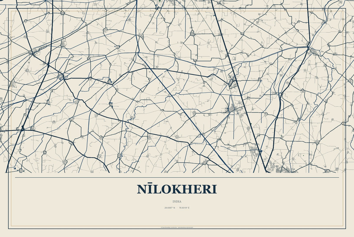 Nīlokheri, India City Map Aluminum Sign in Coastal Cutout style