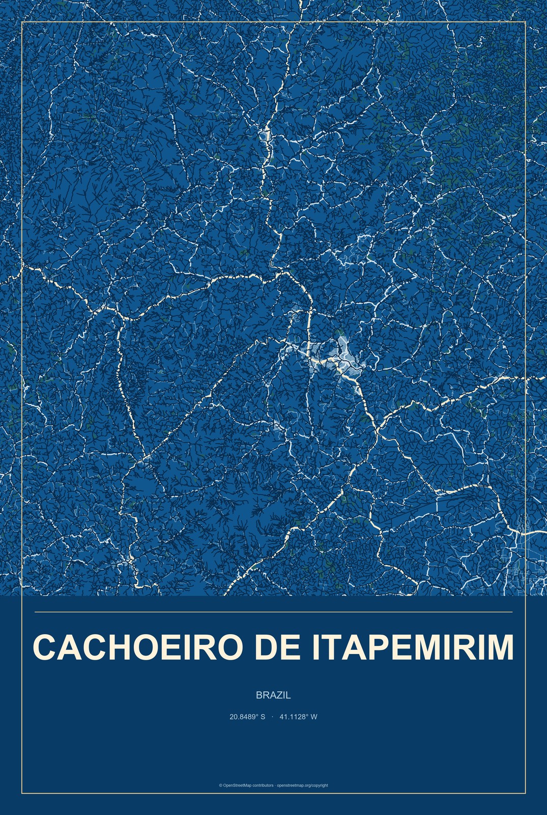 Cachoeiro de Itapemirim, Brazil City Map Aluminum Sign in Harbor Cobalt style
