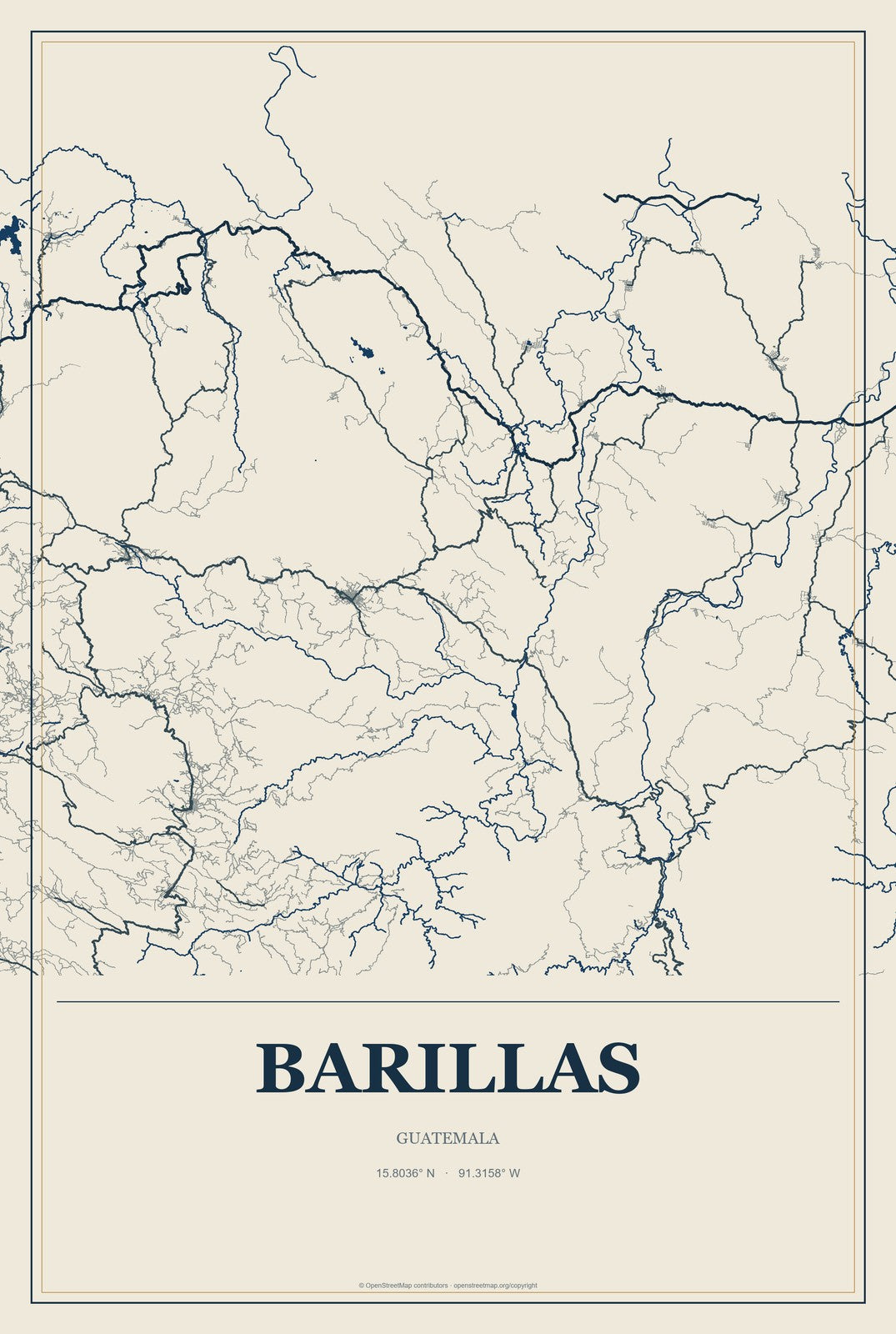 Barillas, Guatemala City Map Aluminum Sign in Coastal Cutout style