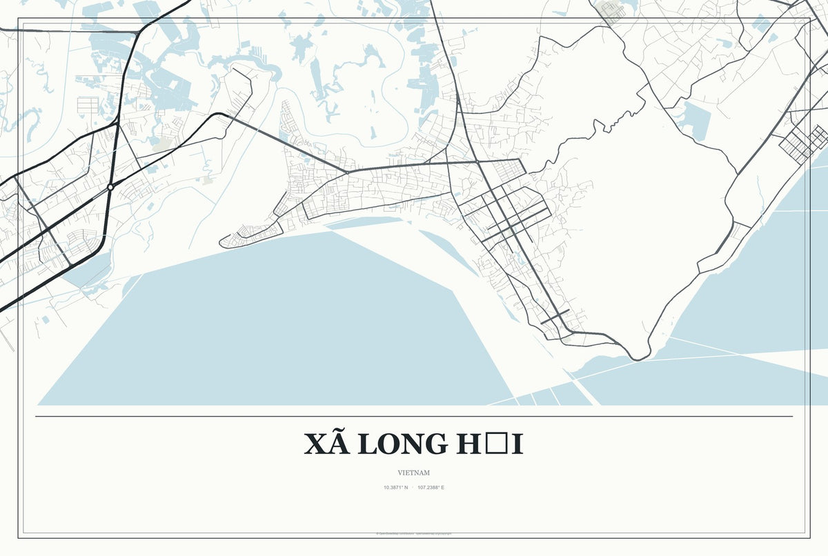 Xã Long Hải, Vietnam City Map Aluminum Sign in Gallery Air style