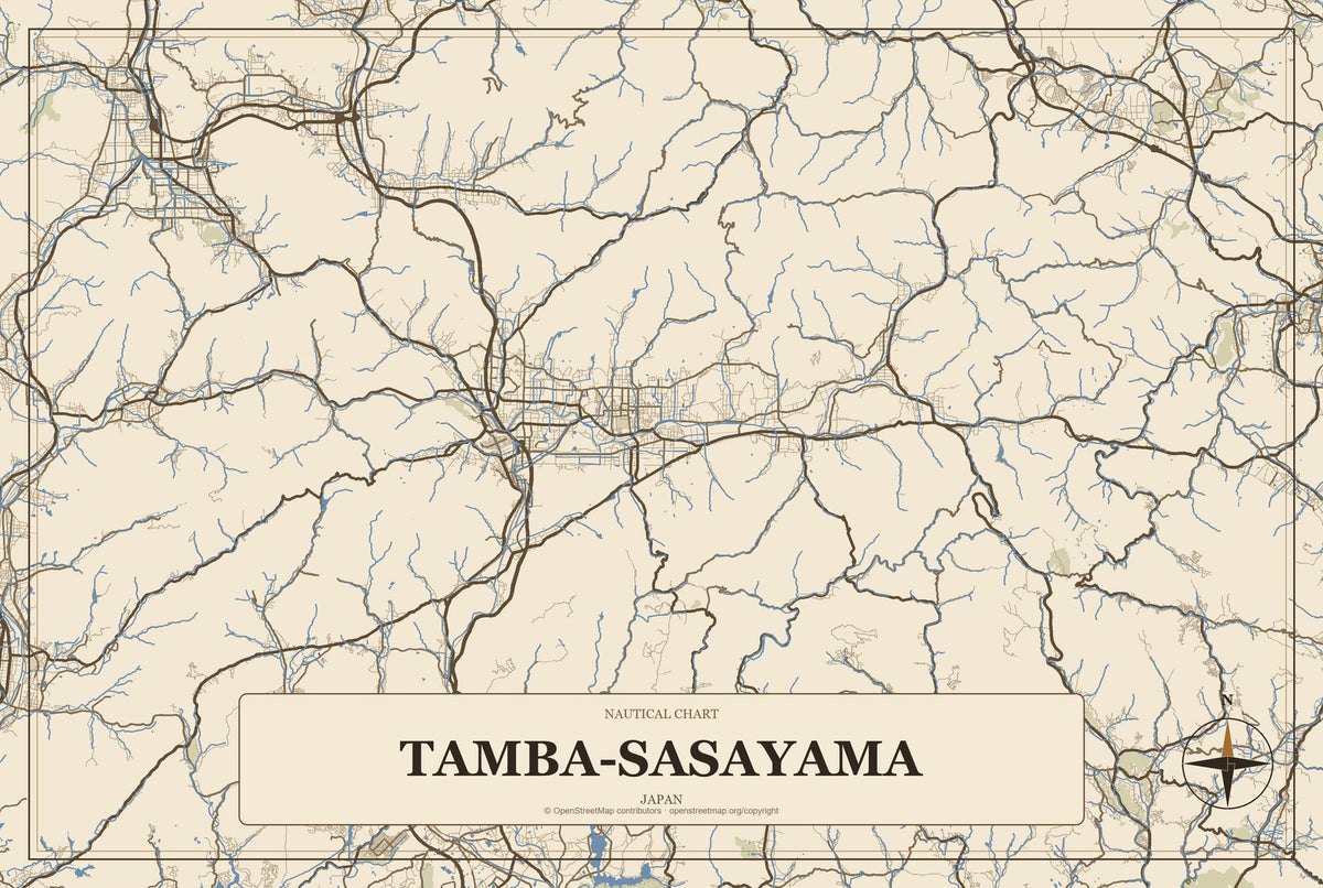 Tamba-Sasayama, Japan City Map Aluminum Sign in Heritage Nautical style