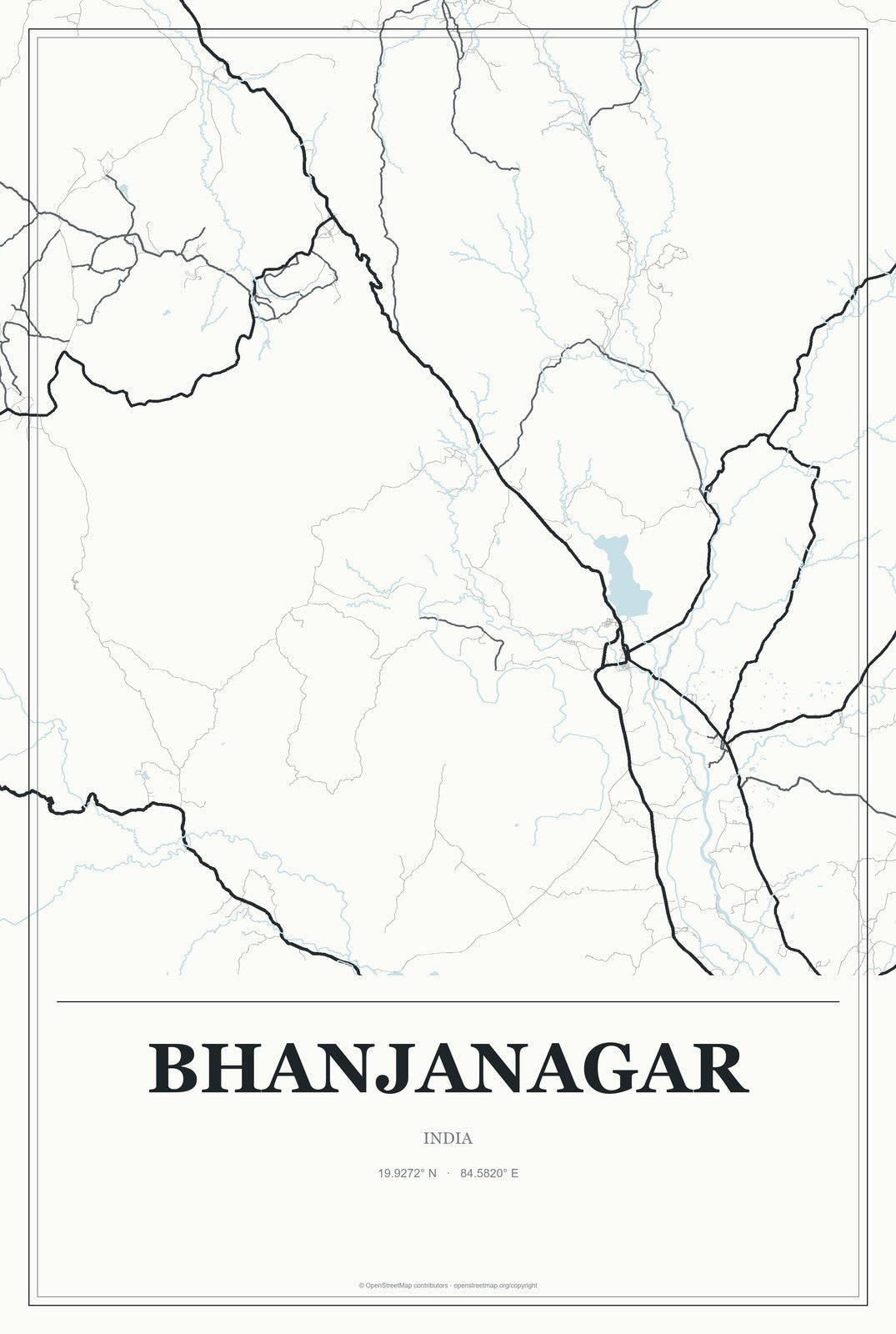 Bhanjanagar, India City Map Aluminum Sign in Gallery Air style