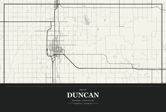 Duncan, Oklahoma City Map Aluminum Sign in Museum Plaque style