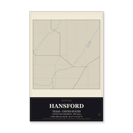 Hansford County, Texas Map Aluminum Sign in Museum Plaque style
