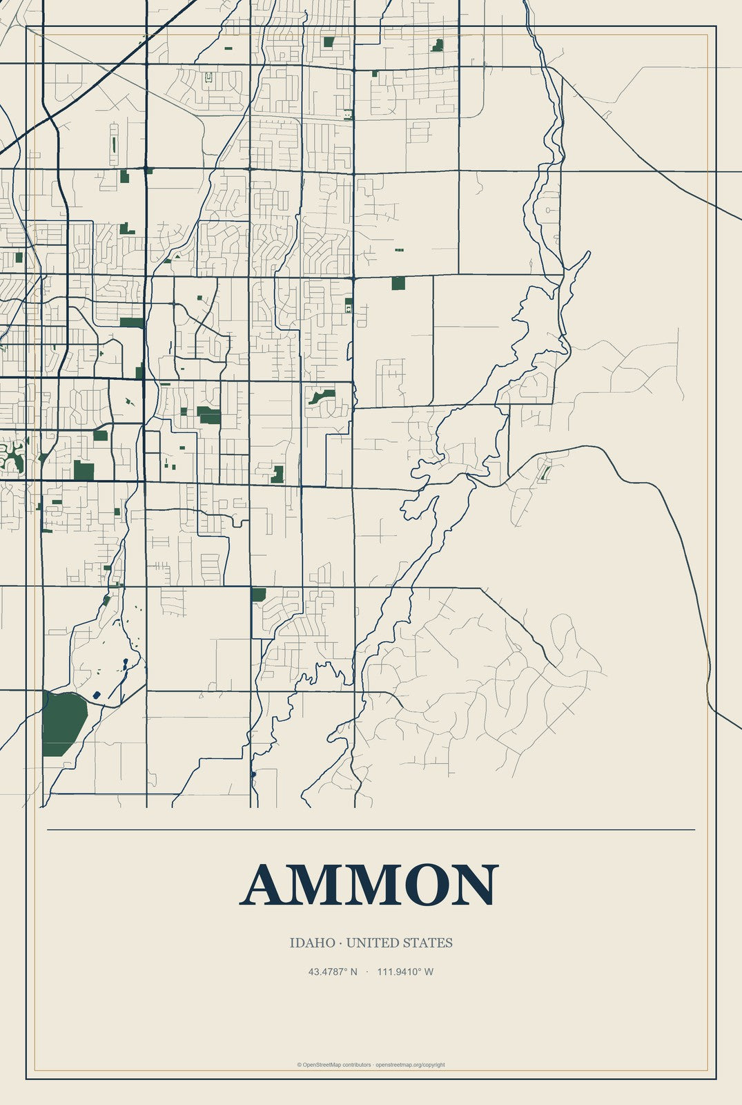 Ammon, Idaho City Map Aluminum Sign in Coastal Cutout style