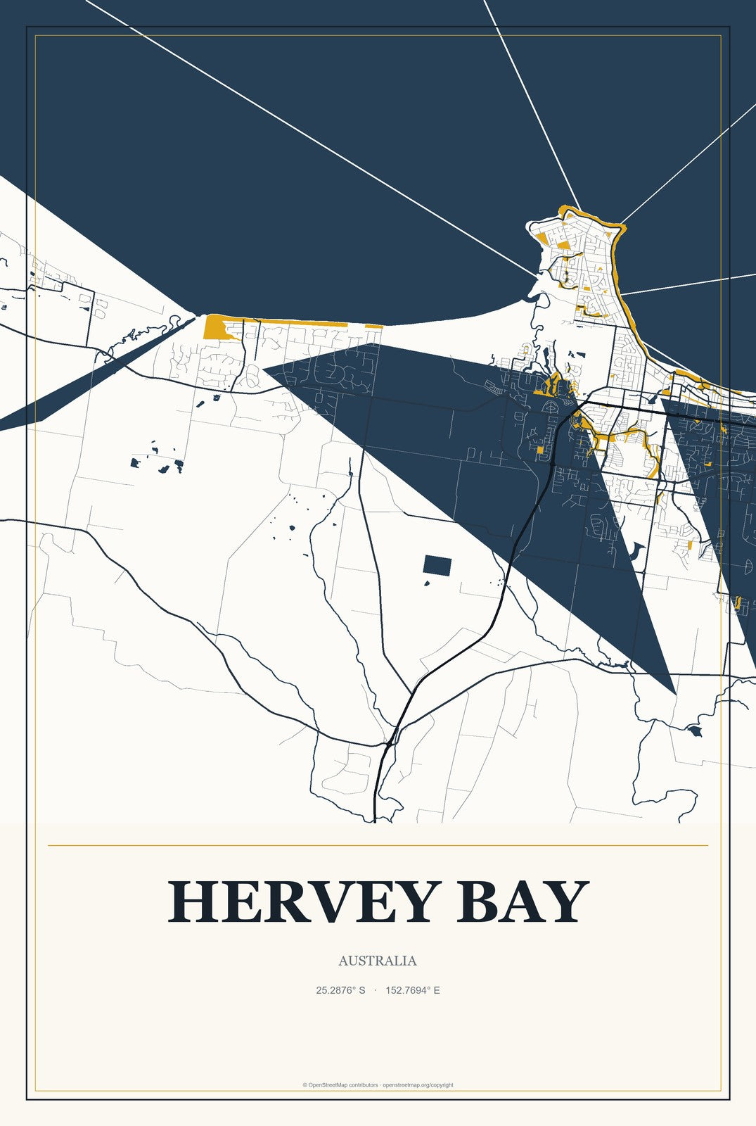 Hervey Bay, Australia City Map Aluminum Sign in Citrine Modern style