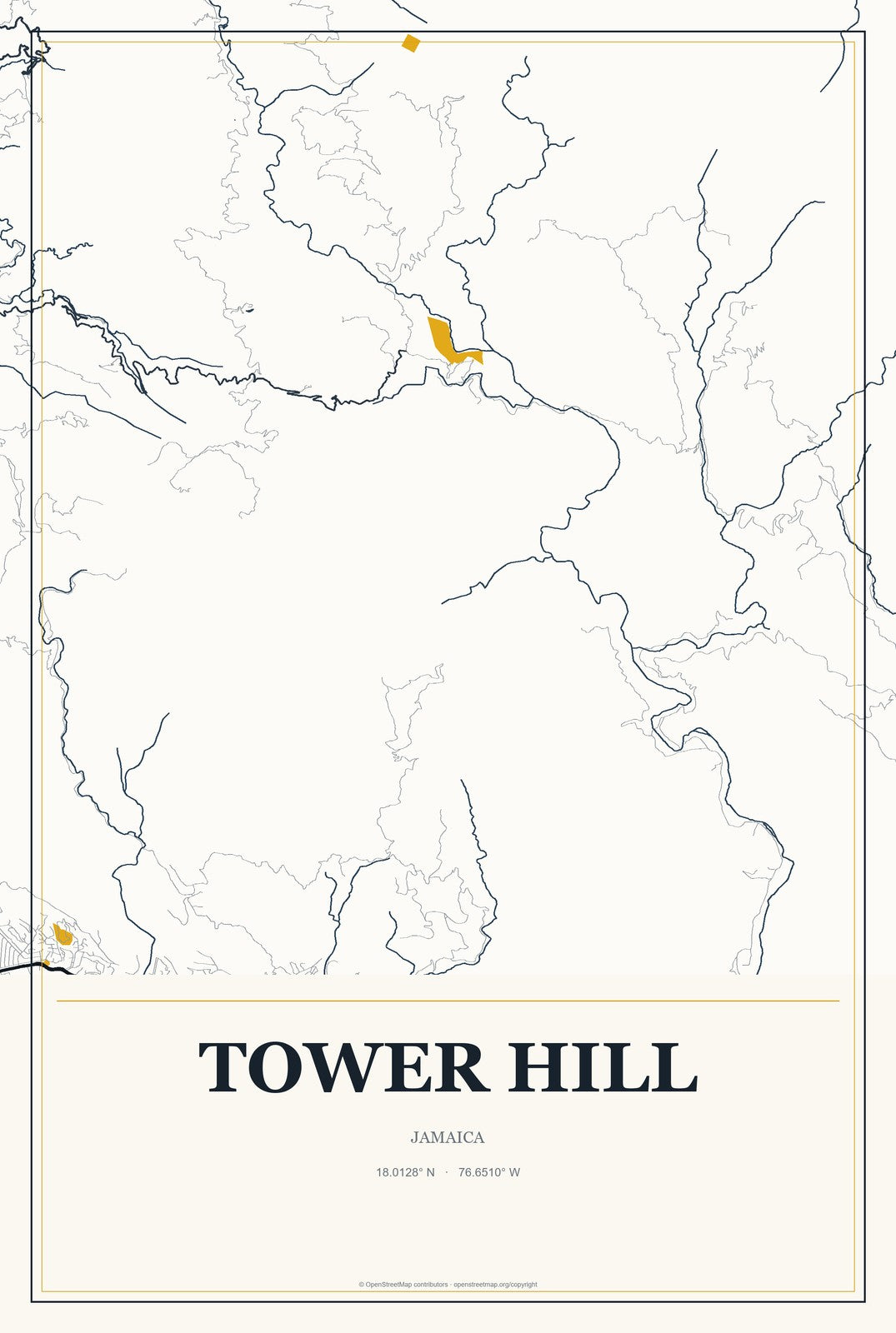 Tower Hill, Jamaica City Map Aluminum Sign in Citrine Modern style
