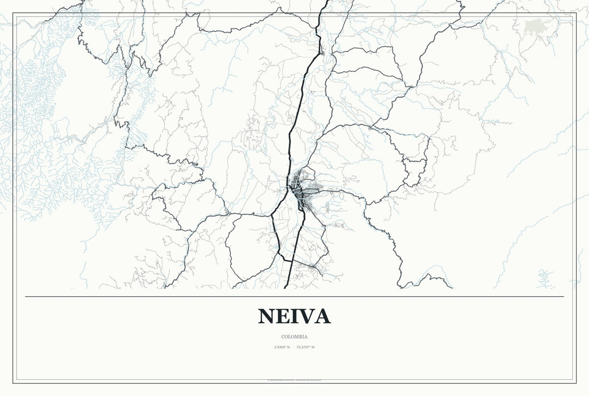 Neiva, Colombia City Map Aluminum Sign in Gallery Air style