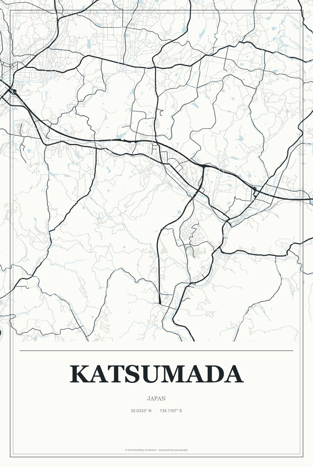 Katsumada, Japan City Map Aluminum Sign in Gallery Air style