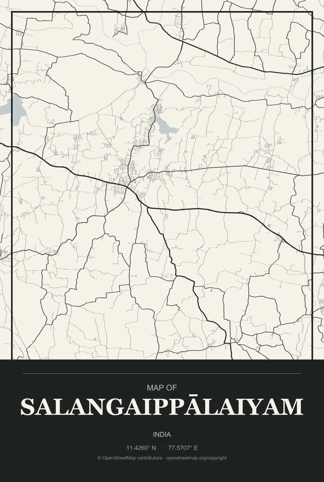 Salangaippālaiyam, India City Map Aluminum Sign in Museum Plaque style