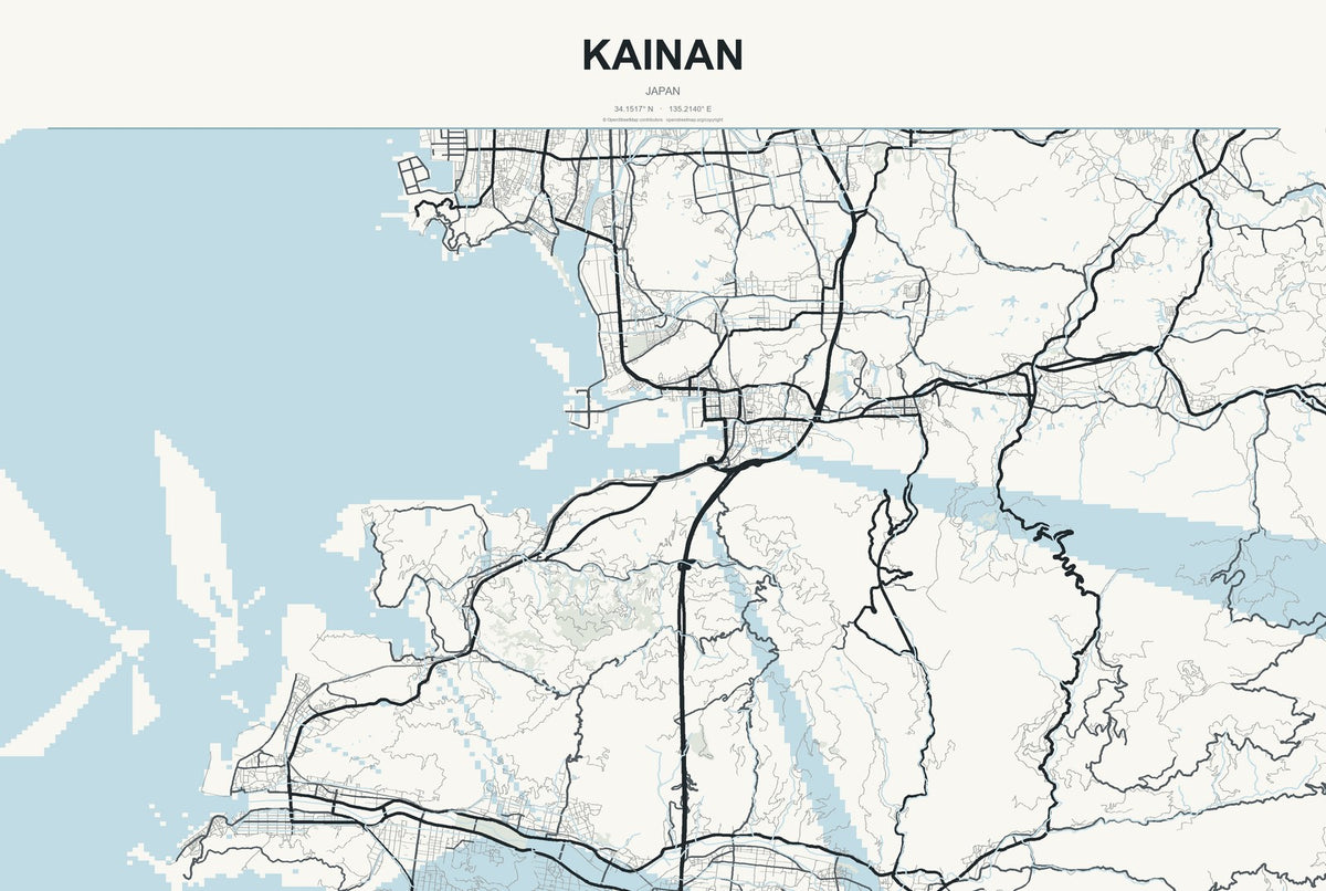 Kainan, Japan City Map Aluminum Sign in Headline Atlas style