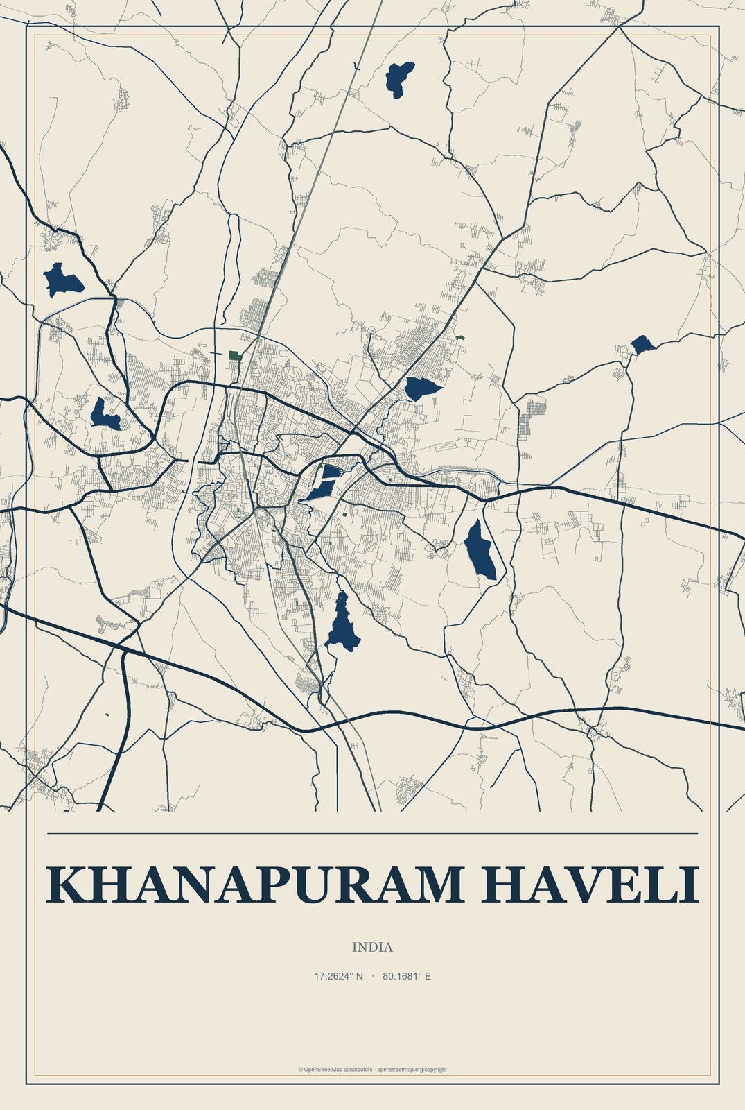 Khanapuram Haveli, India City Map Aluminum Sign in Coastal Cutout style