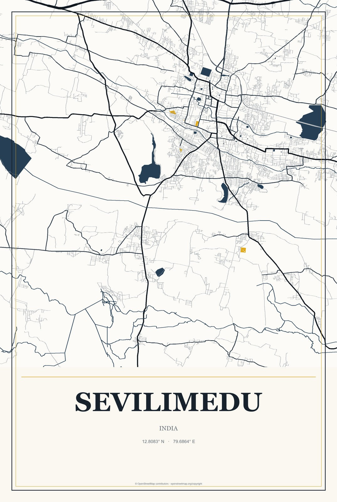 Sevilimedu, India City Map Aluminum Sign in Citrine Modern style