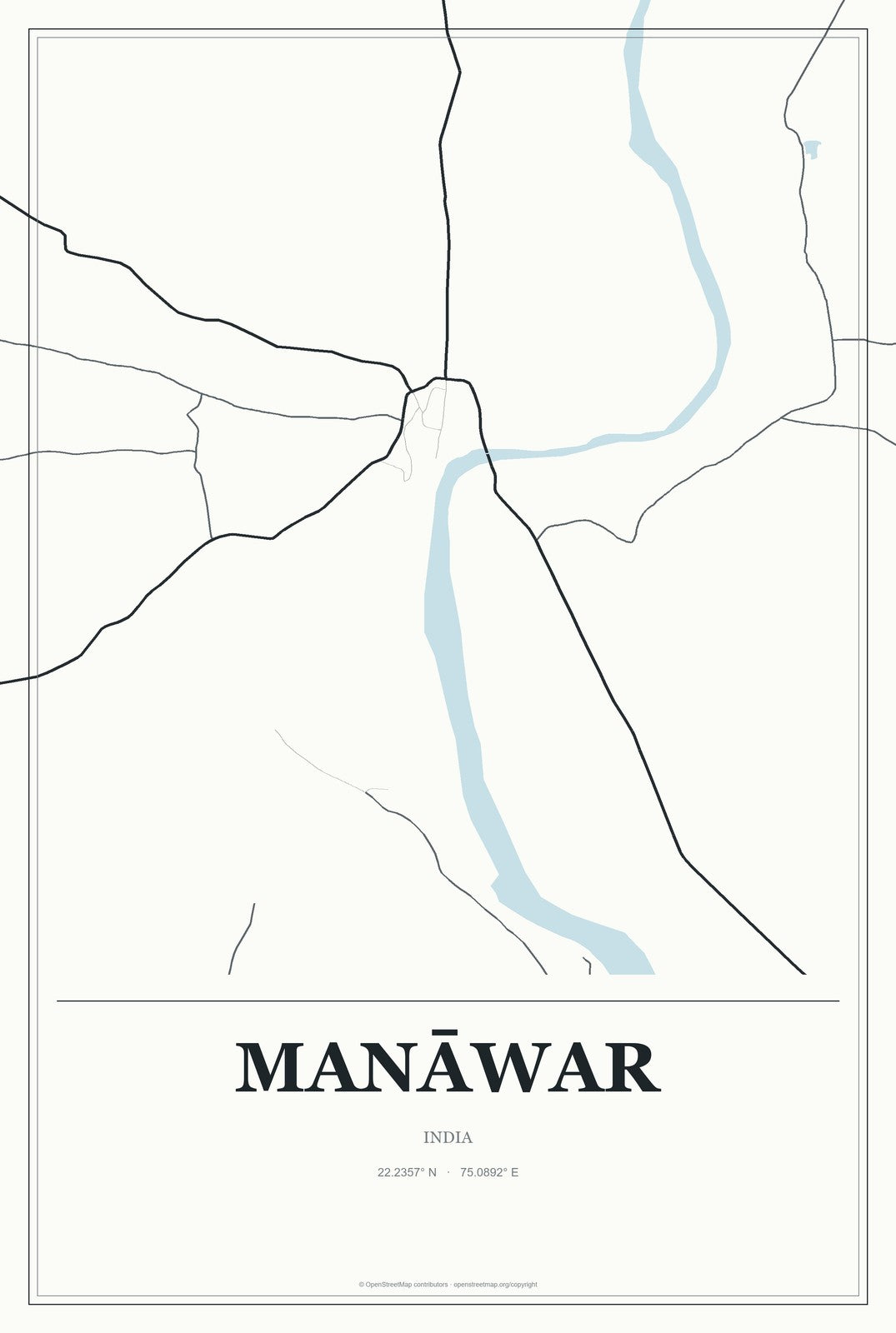 Manāwar, India City Map Aluminum Sign in Gallery Air style