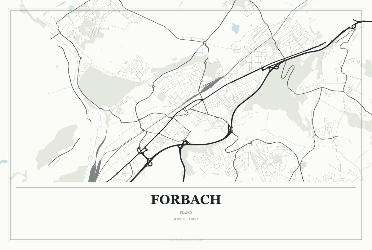 Forbach, France City Map Aluminum Sign in Gallery Air style