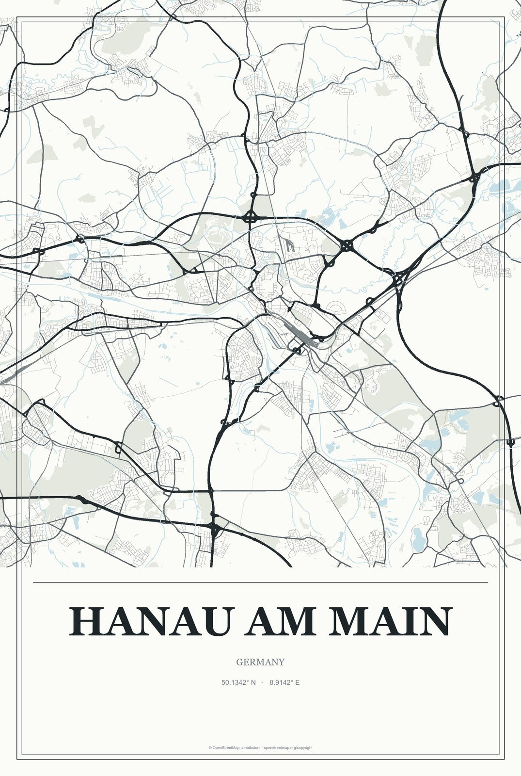 Hanau am Main, Germany City Map Aluminum Sign in Gallery Air style
