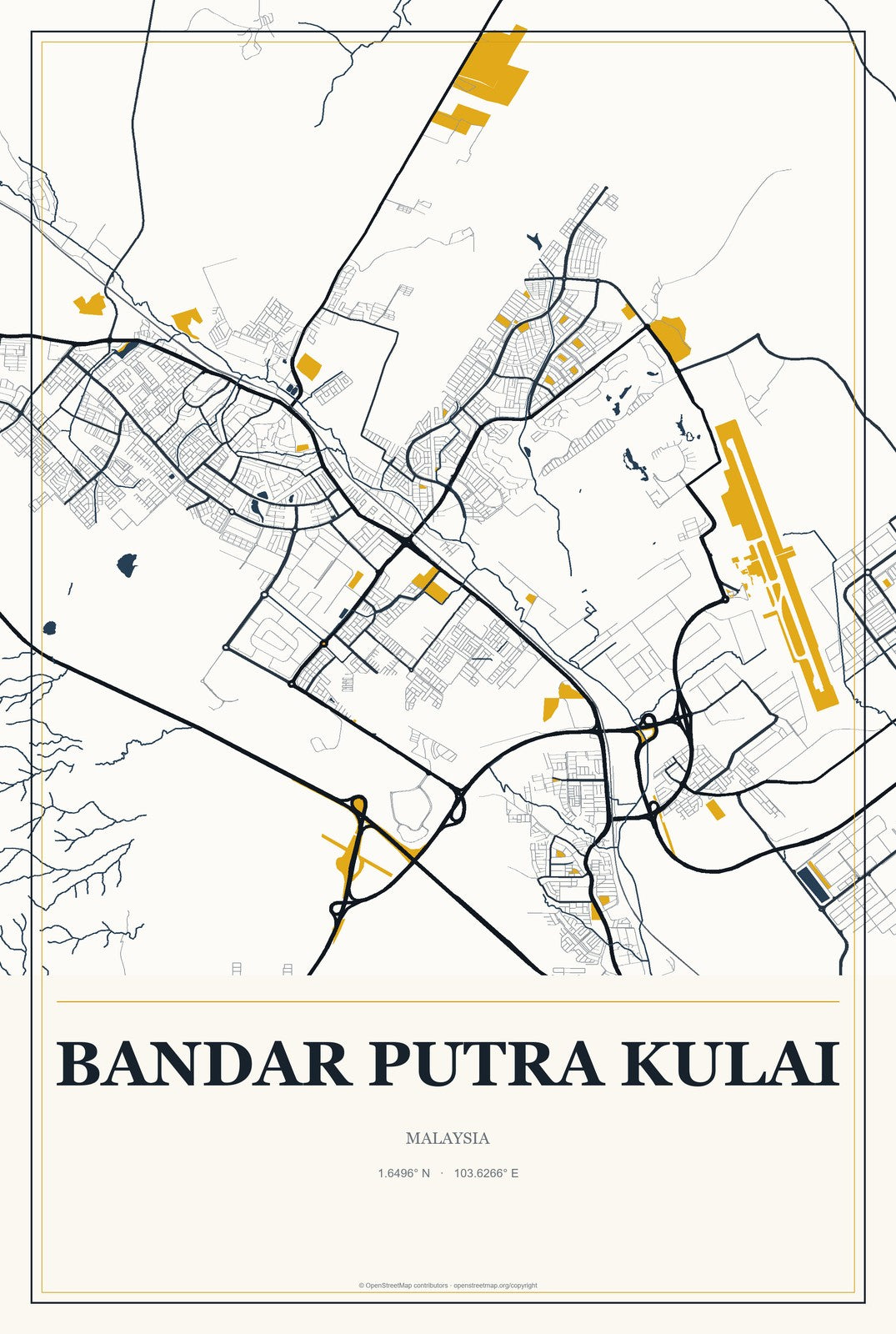 Bandar Putra Kulai, Malaysia City Map Aluminum Sign in Citrine Modern style
