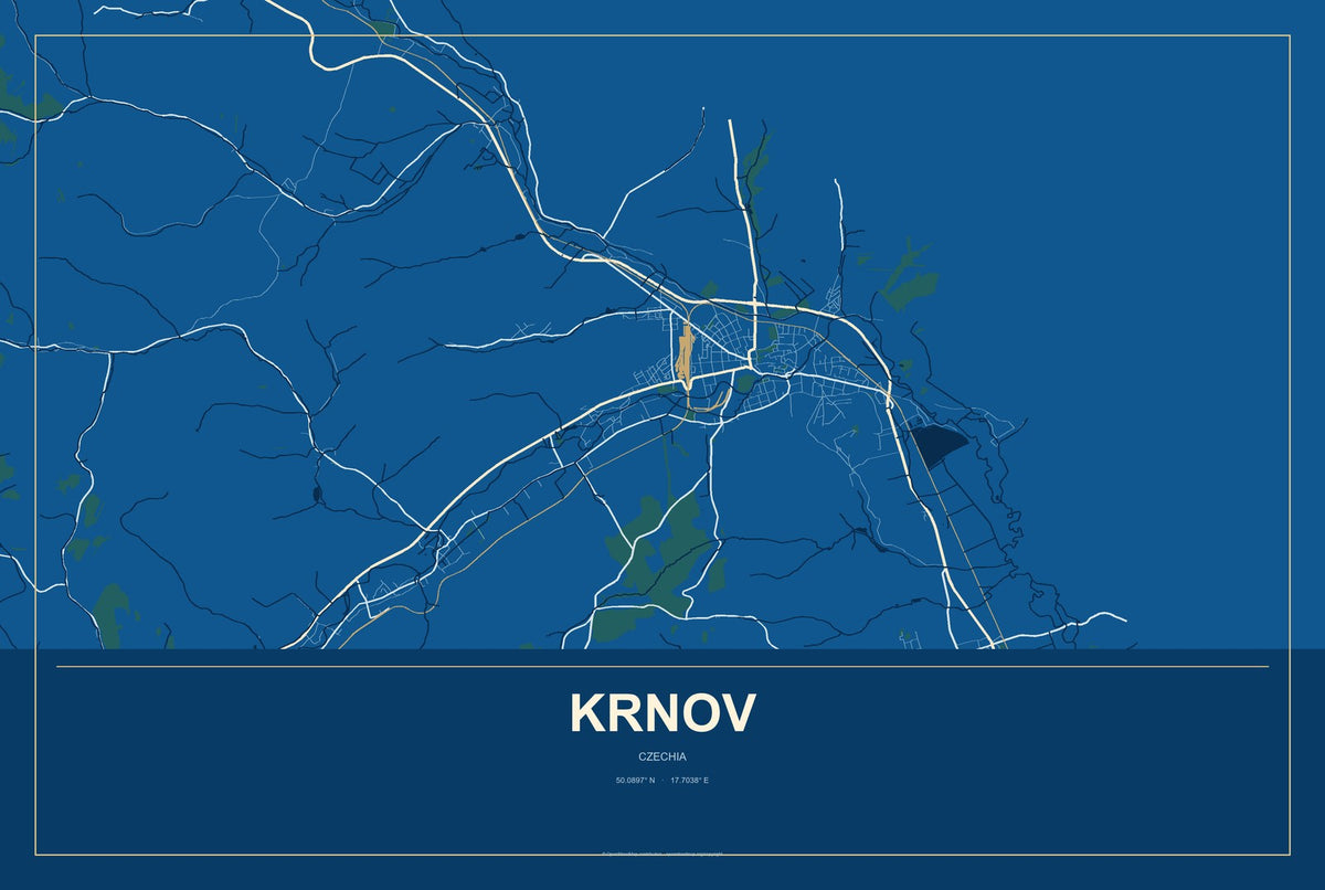 Krnov, Czechia City Map Aluminum Sign in Harbor Cobalt style