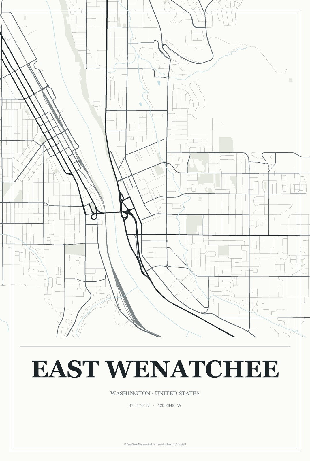 East Wenatchee, Washington City Map Aluminum Sign in Gallery Air style