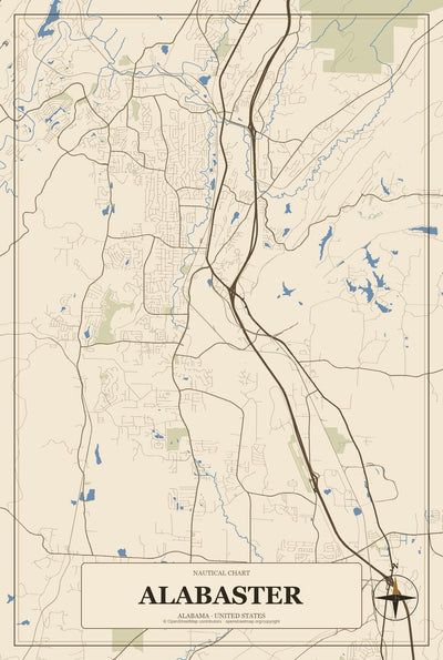 Alabaster, Alabama map in Heritage Nautical style