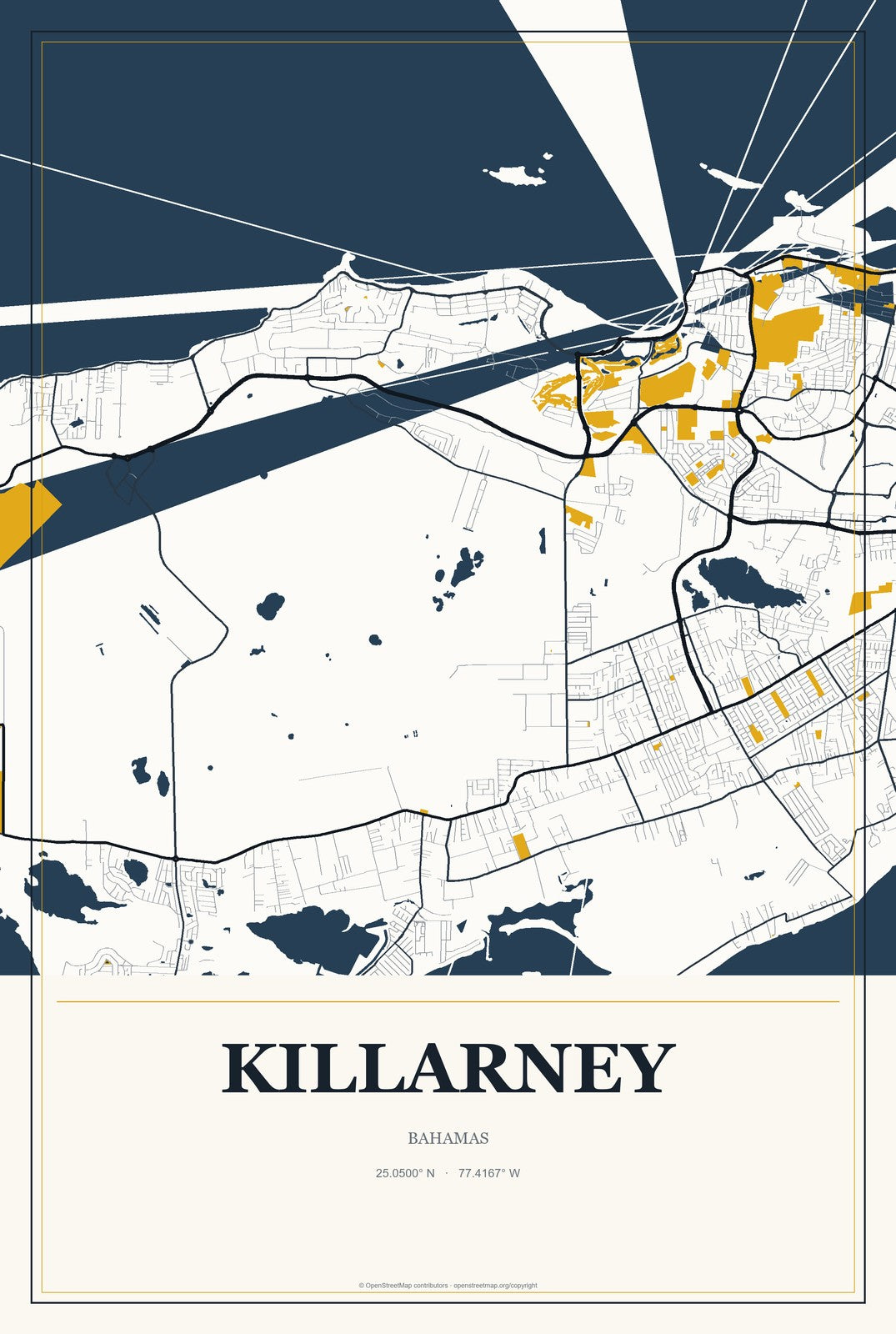 Killarney, Bahamas City Map Aluminum Sign in Citrine Modern style