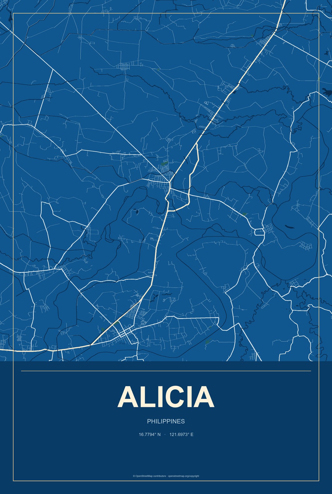 Alicia, Philippines City Map Aluminum Sign in Harbor Cobalt style