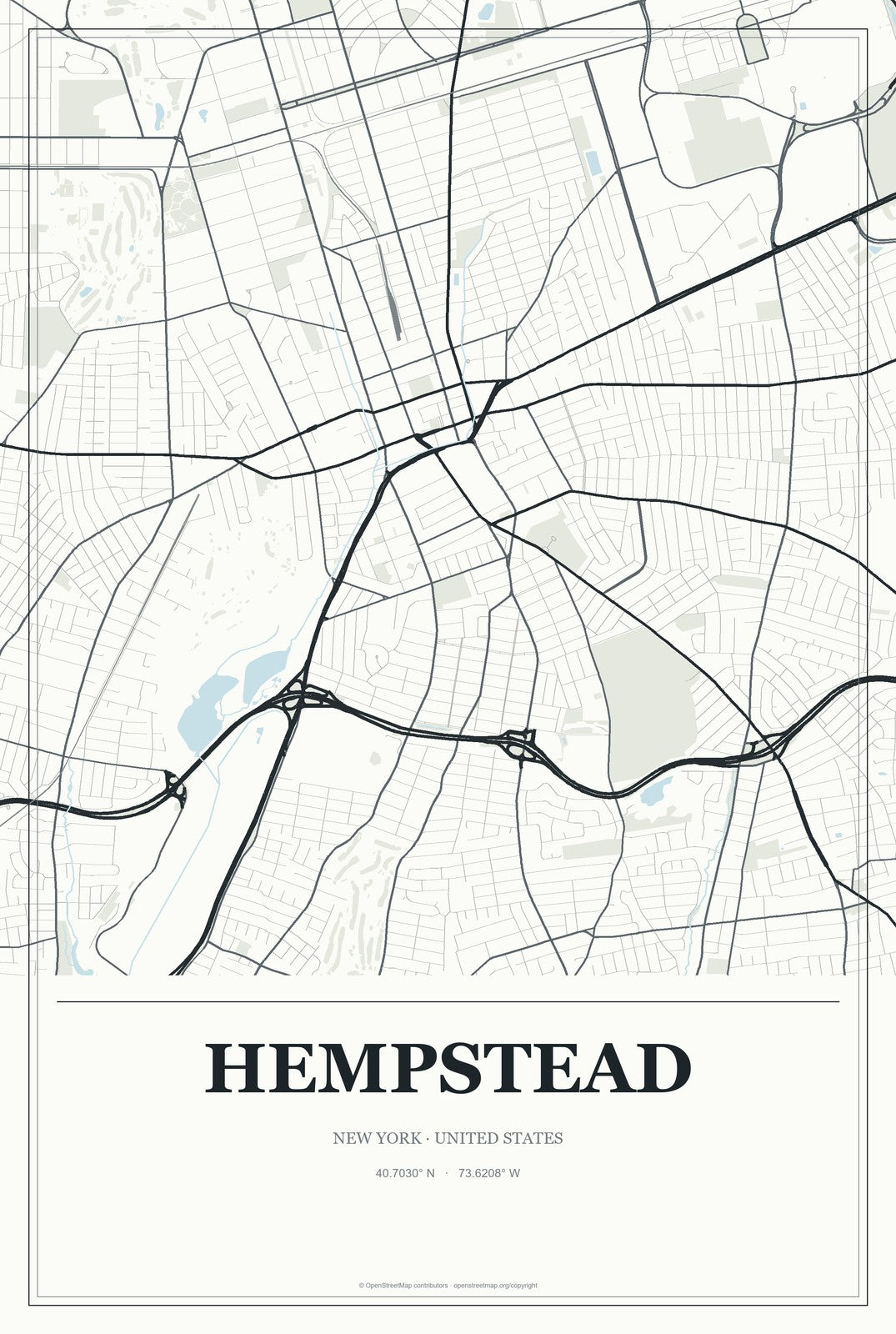 Hempstead, New York City Map Aluminum Sign in Gallery Air style