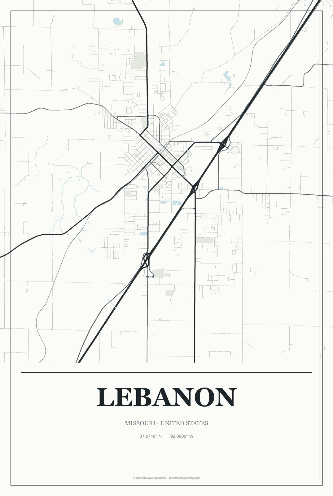 Lebanon, Missouri City Map Aluminum Sign in Gallery Air style