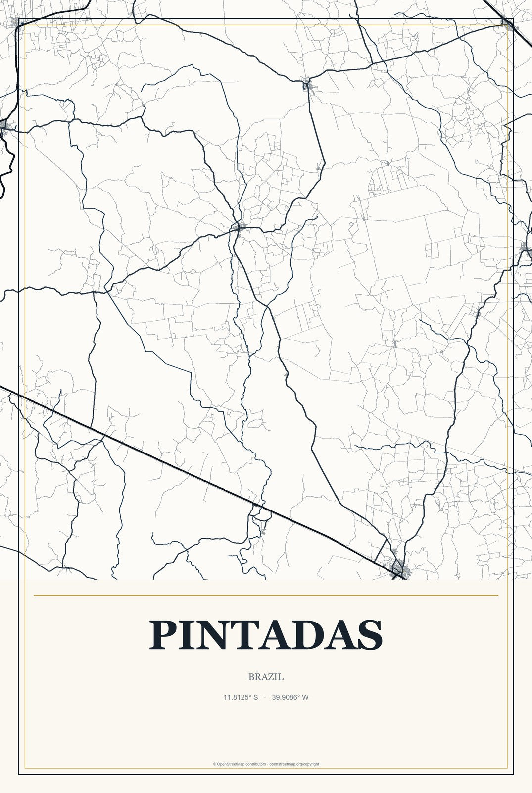Pintadas, Brazil City Map Aluminum Sign in Citrine Modern style