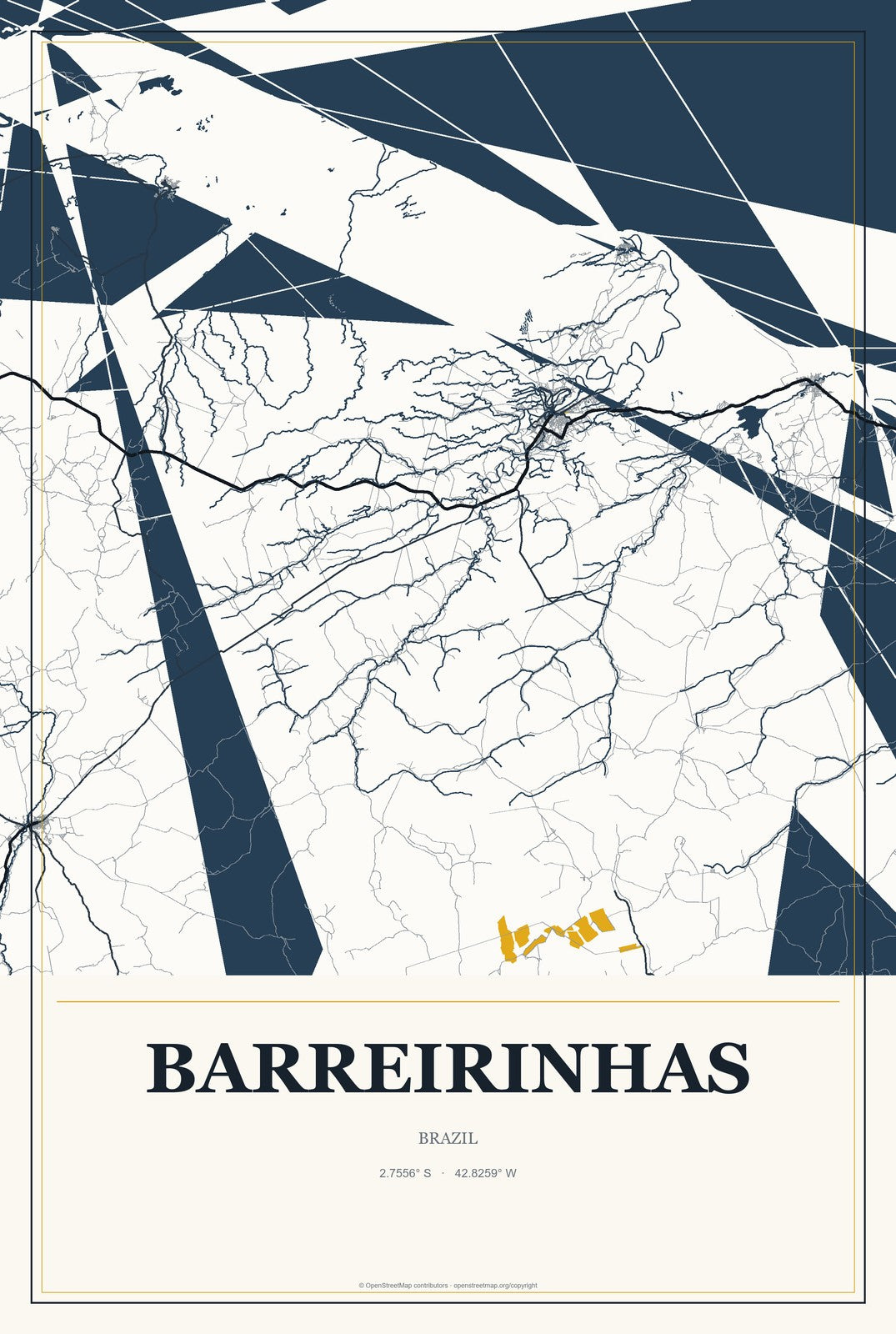 Barreirinhas, Brazil City Map Aluminum Sign in Citrine Modern style