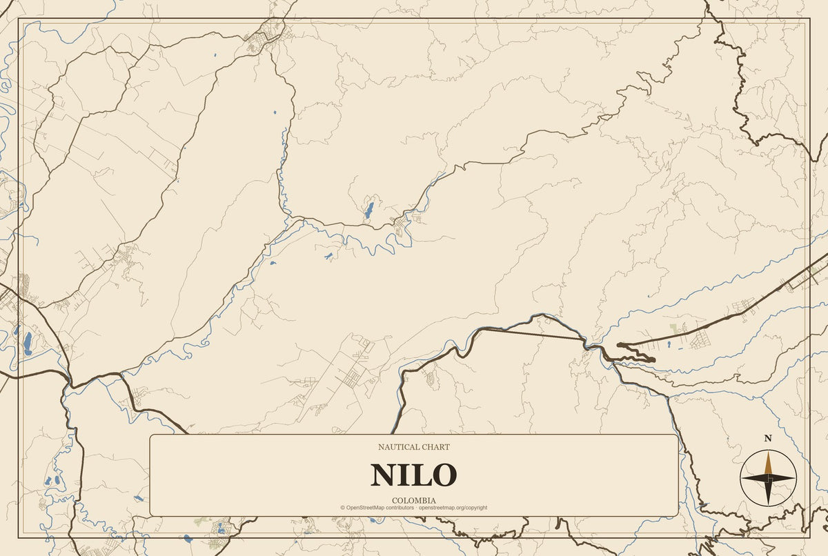 Nilo, Colombia City Map Aluminum Sign in Heritage Nautical style