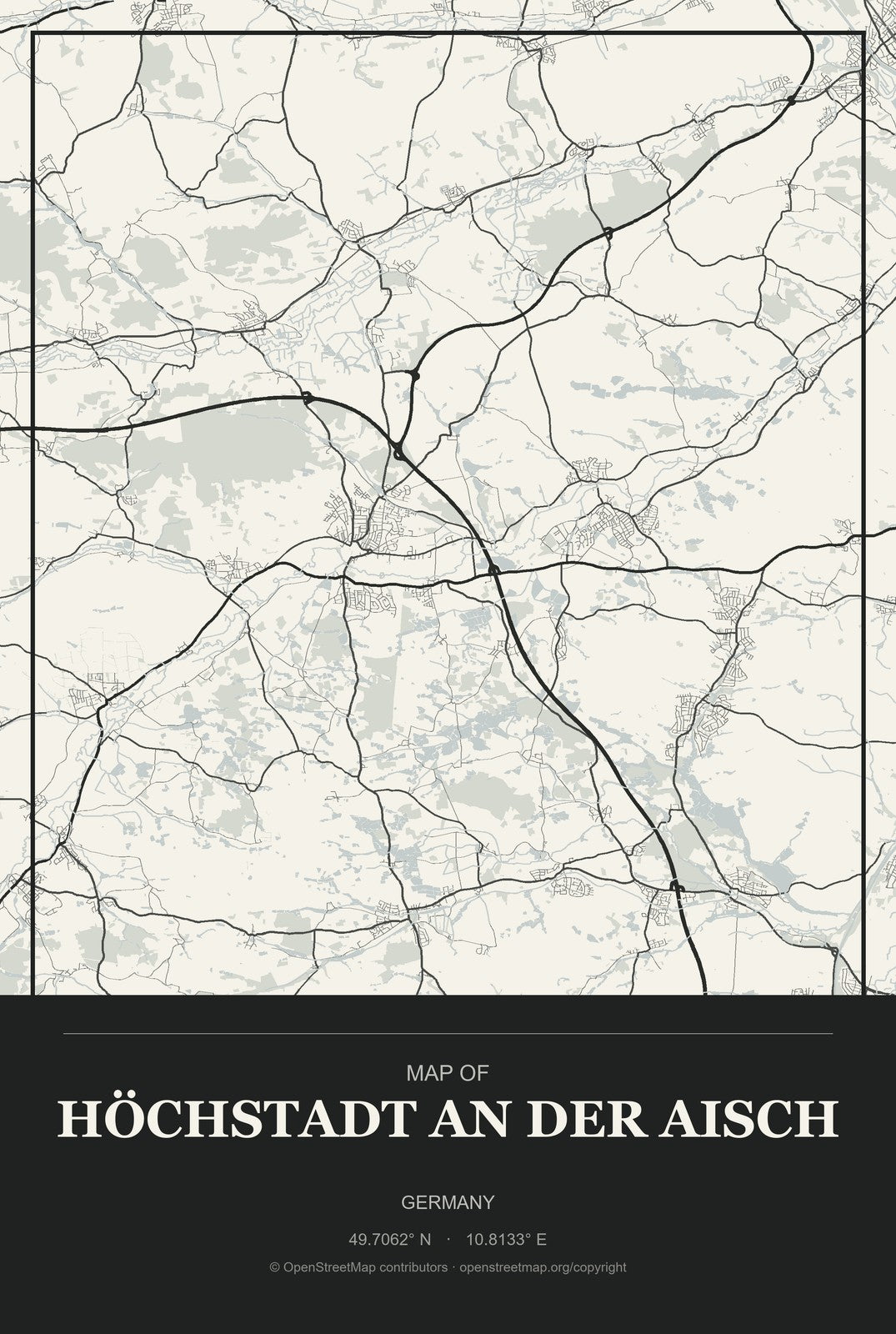 Höchstadt an der Aisch, Germany City Map Aluminum Sign in Museum Plaque style