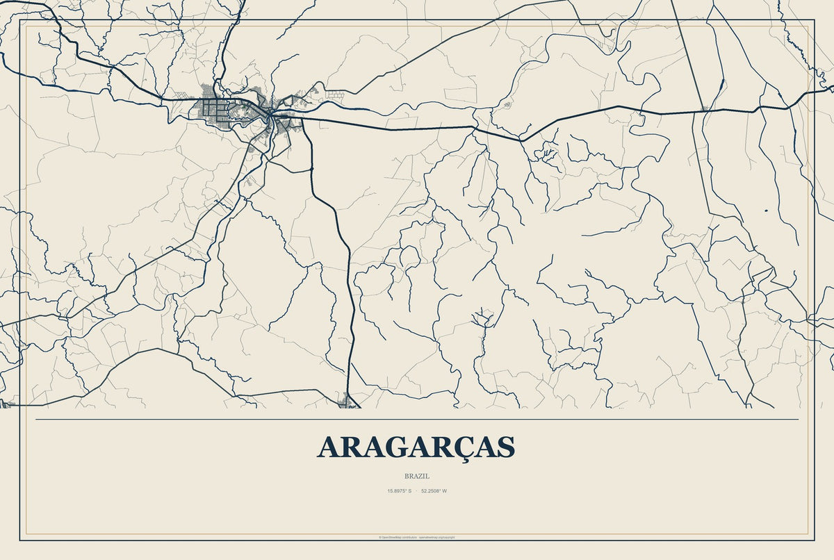 Aragarças, Brazil City Map Aluminum Sign in Coastal Cutout style